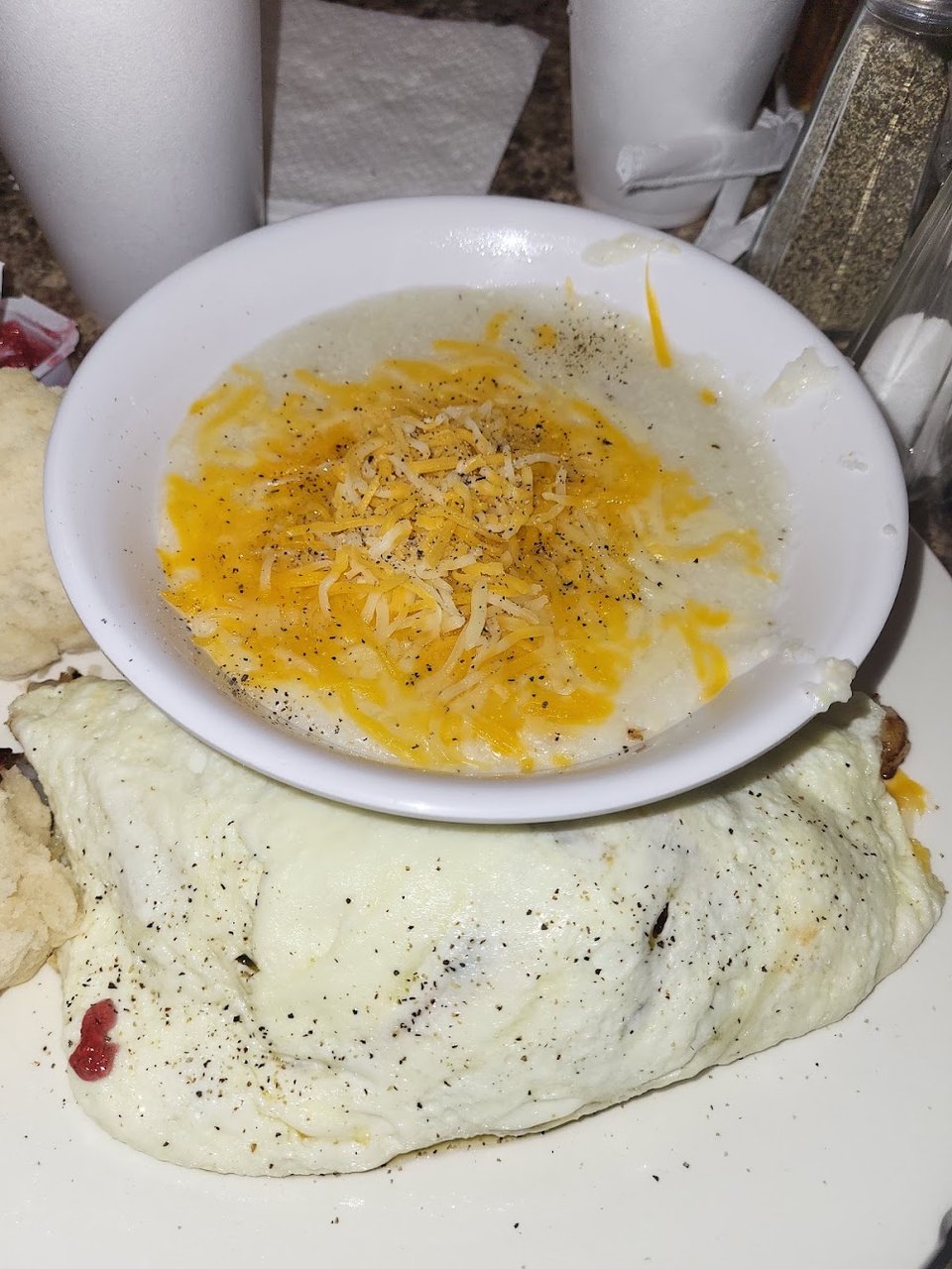Shrimp Egg White Omelet with Grits